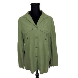 Charter Club Silk / Linen Olive Safari Button Up - Women’s 10